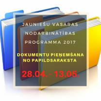 Sākas dokumentu pieņemšana no papildsaraksta vasaras nodarbinātības programmā 2017